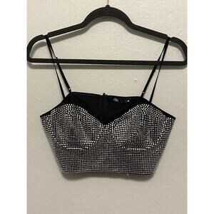 Zara Rhinestone Crop Top - Selena inspired Crystal Bustier Bralette - Large